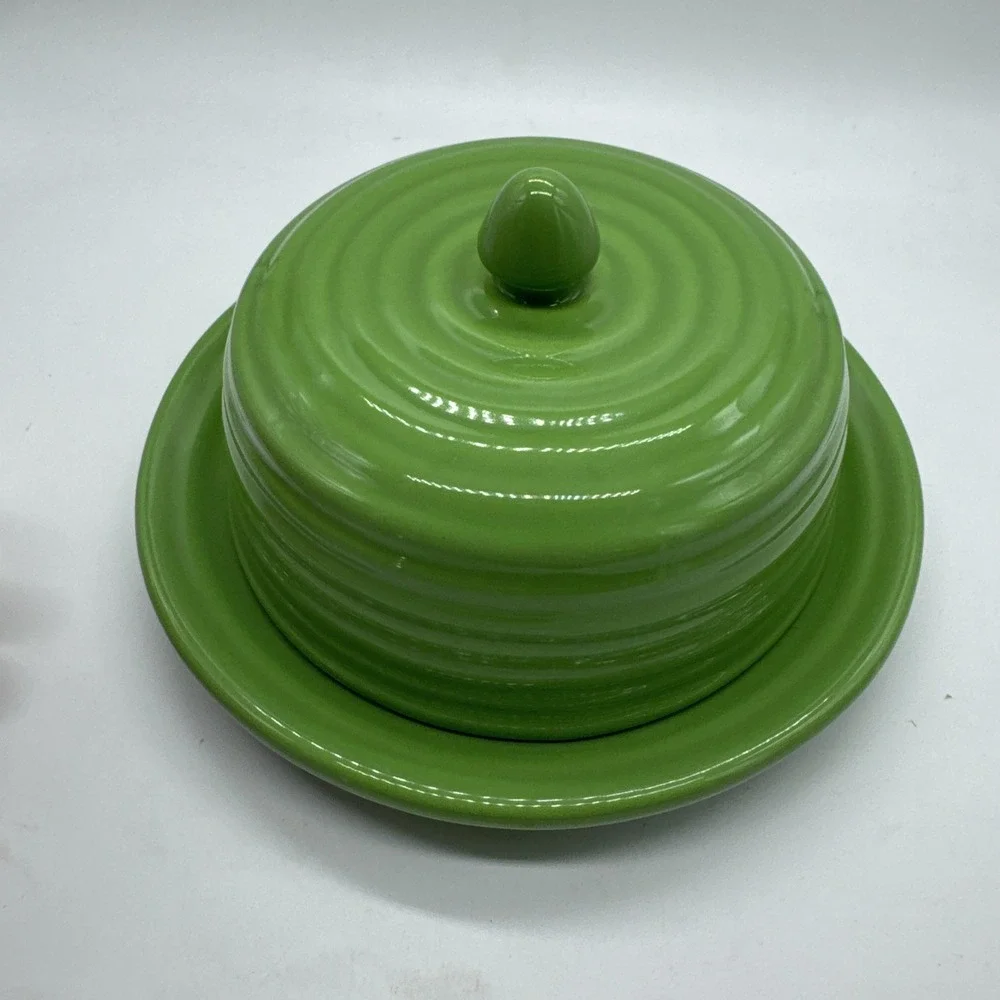 BAUER RING WARE Parrot Green GLAZE COVERED BUTTER DISH